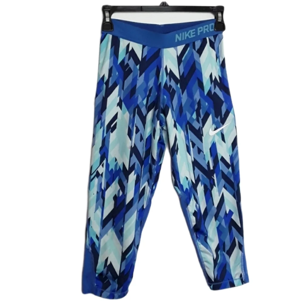 Nike Blue Pattern Pro Cool AOP Capri Leggings EUC sz XL